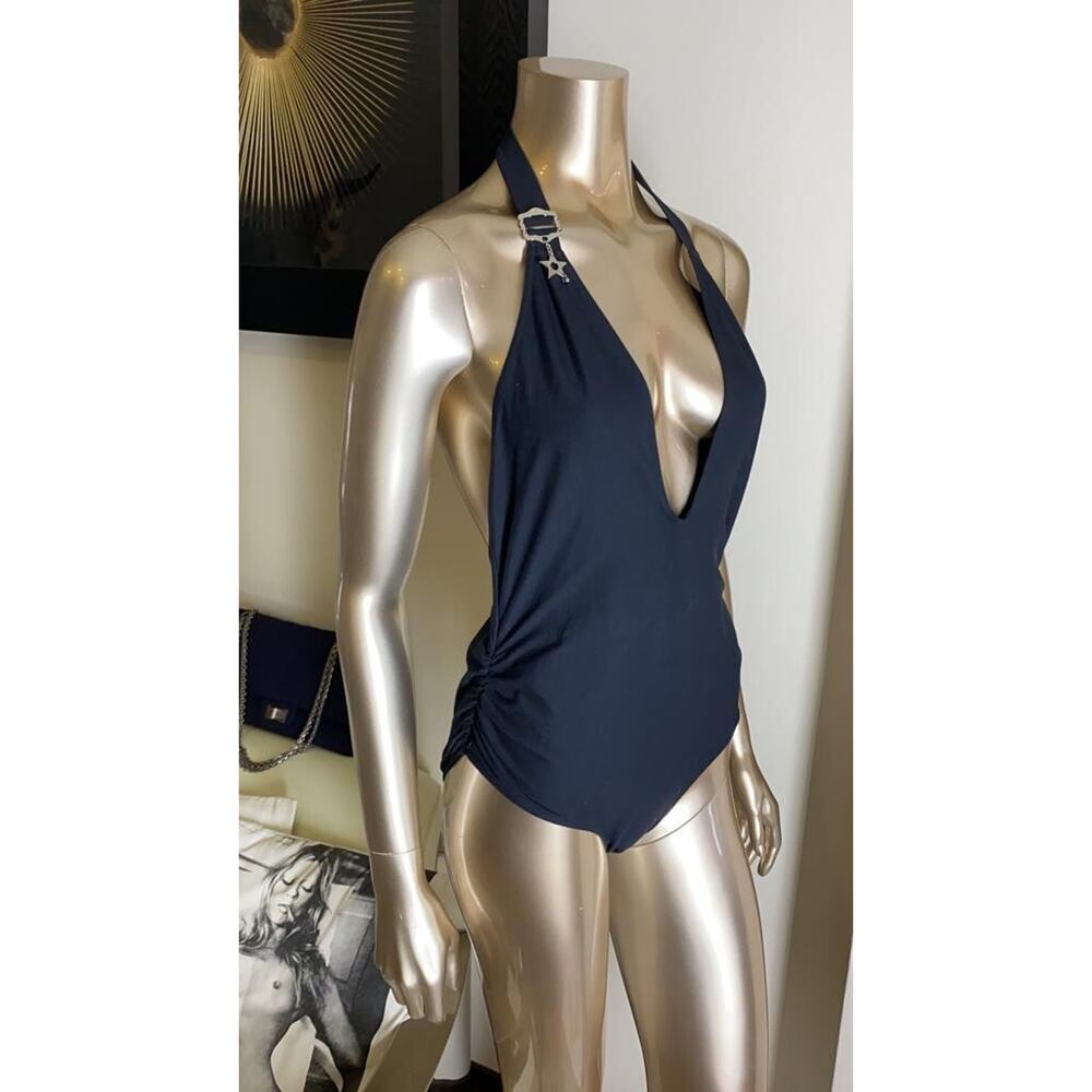 Christian Dior Black Silver Logo Star One-Piece Swimsuit IT40